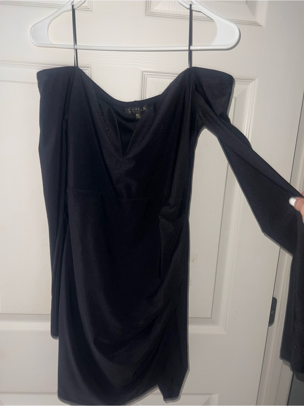 One-Shoulder Black Cocktail Dress with Draped Sleeve